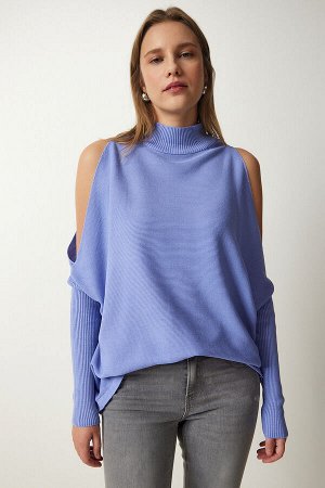 Женский темно-сиреневый вязаный свитер оверсайз с вырезами AS00015
