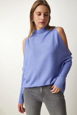Женский темно-сиреневый вязаный свитер оверсайз с вырезами AS00015