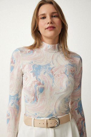 Женская розовая трикотажная блузка с мягкой текстурой и рисунком RX00038