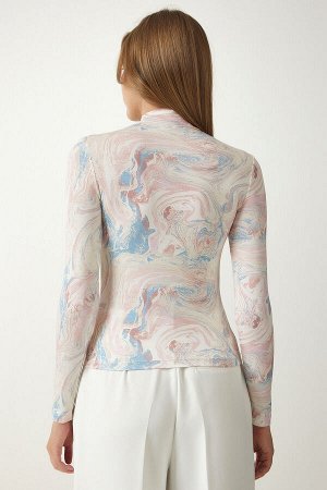 Женская розовая трикотажная блузка с мягкой текстурой и рисунком RX00038