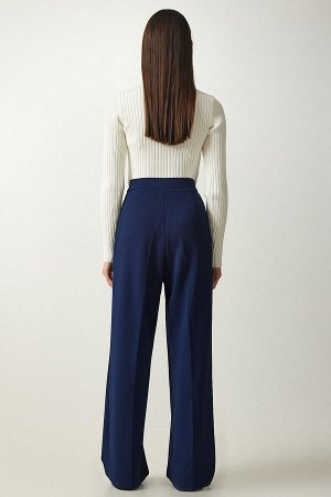 Женские темно-синие брюки палаццо со складками DW00004