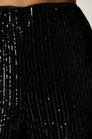 happinessistanbul Женские черные брюки-палаццо с пайетками MC00250