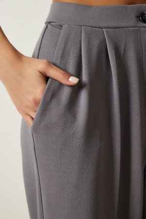 Женские серые брюки-палаццо со складками DW00004