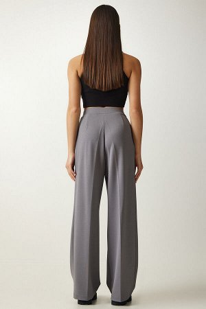 Женские серые брюки-палаццо со складками DW00004