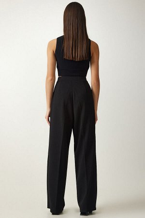 Женские черные брюки палаццо со складками DW00004