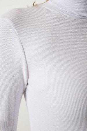 Женская белая вельветовая трикотажная блузка с водолазкой HJ00008