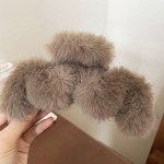 Заколка-краб для волос, с меховой отделкой, хаки