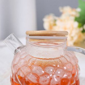 Заварочный чайник 1.8 л., стеклянный, рельефный, ситечко-пружинка в носике, крышка - дерево