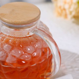 Заварочный чайник 1.8 л., стеклянный, рельефный, ситечко-пружинка в носике, крышка - дерево