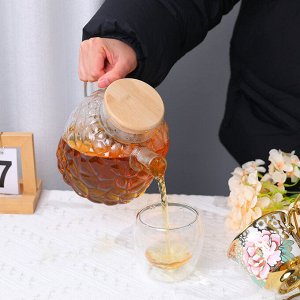 Заварочный чайник 1.8 л., стеклянный, рельефный, ситечко-пружинка в носике, крышка - дерево