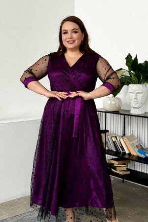 Платье  с сетчатым верхом (Фиолетовый)