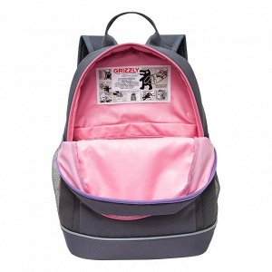 Рюкзак школьный GRIZZLY с карманом для ноутбука 13", жесткой спинкой, двумя отделениями, для девочки