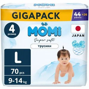 MOMI Super Soft GIGA PACK подгузники-трусики L (9-14 кг). 70 шт12-17 кг) MEGA, 50 шт