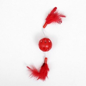 Игрушка для кошек с бубенчиком и перьями "Вертолёт", шарик 3,8 см, красная