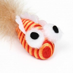 Игрушка для кошек "Полосатая рыба" с перьями, 5 см, оранжевая
