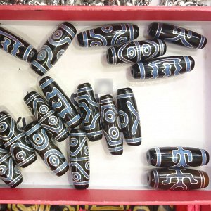 Бусина Дзи с инкрустацией серебра, 3см