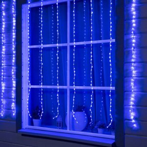 Гирлянда «Водопад» 2 x 1.5 м, IP44, прозрачная нить, 400 LED, свечение синее, 8 режимов, 220 В