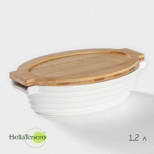 Форма для запекания BellaTenero, 1.2 л, 28.4x16.3x6.2 см, с бамбуковой крышкой, керамика, белая
