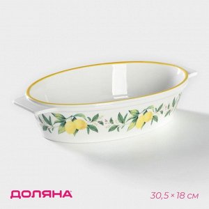 Форма для выпечки из жаропрочной керамики овальная Доляна «Лимон», 30,5?18 см, цвет белый