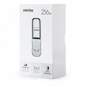 USB Flash 3.2 Gen.2 SmartBuy M5 Dual Type-C/Type-A 256GB R/W 550/480MB/s, серебро, SB256GBM5