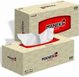 Салфетки бумажные Maneki Kabi 2 слоя, белые, 250 шт./коробка