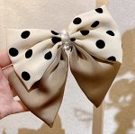 Заколка для волос, в виде банта, декорирована стразами, бежевый/коричневый