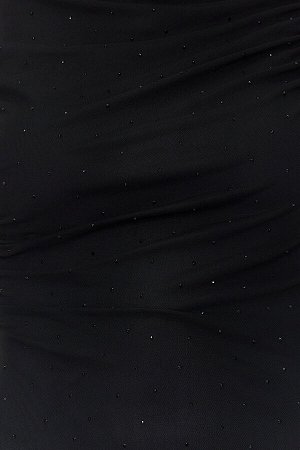 Черное элегантное вечернее платье из тюля с трикотажной подкладкой и блестящим камнем