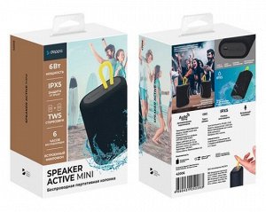 Беспроводная портативная колонка Deppa Speaker Active Mini, 6Вт, BT5.2, 1200мАч, черный, 42006