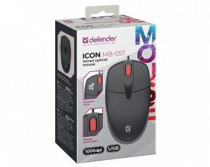 Проводная оптическая мышь Defender Icon MB-057 черный, 3D, бесшумная, 1,8м, 1000dpi, 52057