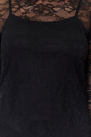Черное кружевное облегающее/облегающее гибкое трикотажное платье макси с высоким воротником