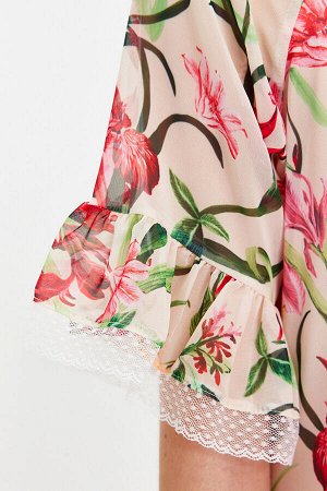 Шифоновое вечернее платье цвета экрю с цветочным принтом