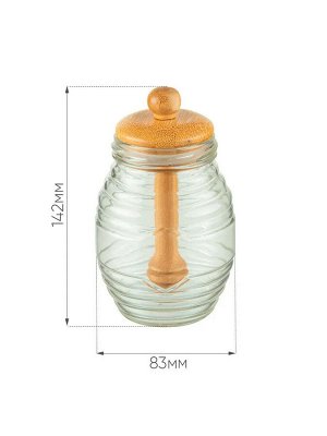 Банка для меда с ложкой стекло/бамбук 8,3*14,2см №2, 40