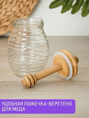 Банка для меда с ложкой стекло/бамбук 8,3*14,2см №2, 40