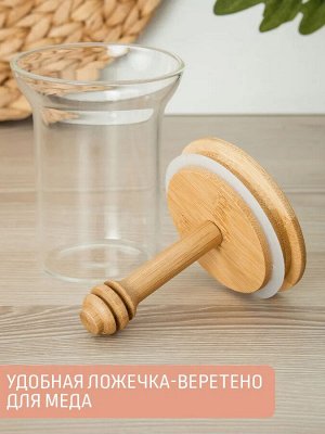Банка для меда с ложкой стекло/бамбук 9,0*14,5см №3, 24