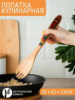 Лопатка кулинарная бамбук 30см №1 декорированная ручка