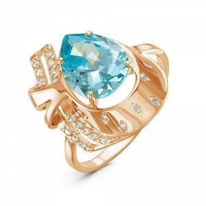 Позолоченное кольцо с фианитом голубого цвета 770 - п