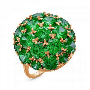 Позолоченное кольцо с зелеными фианитами 1038 - п
