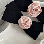 Заколка-зажим для волос в виде банта, с декором в виде цветка, черный/розовый