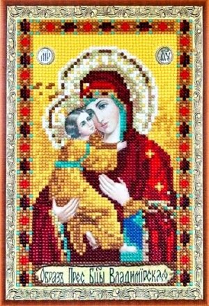 Алмазная мозаика на подрамнике частичная выкладка, 20х30 см Икона Владимирской Божьей Матери