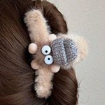 Заколка-краб для волос, с меховой отделкой, с забавным декором, хаки/серый