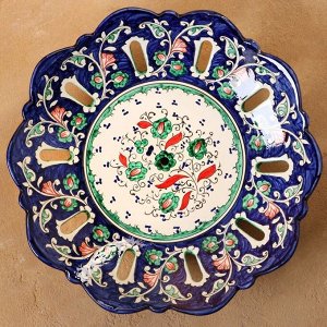 Фруктовница узбекская Риштанская Керамика «Цветы», 33x6 см, синяя