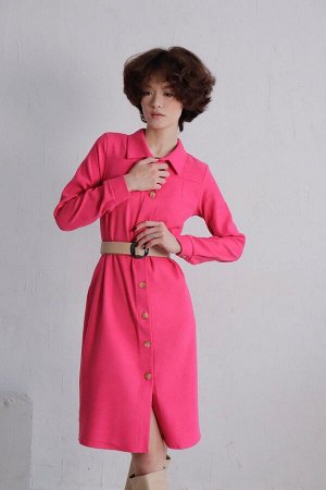 Платье-рубашка из микровельвета розовое