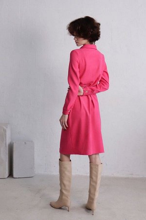 Платье-рубашка из микровельвета розовое