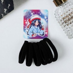 Резинки для волос «Комиксы», набор 6 шт., девчонка шляпка, 5 см, чёрные