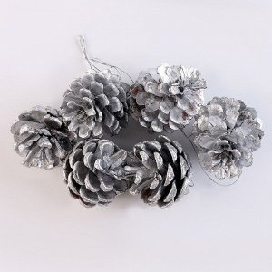 Набор декоративных шишек, 6 шт., в серебрянном цвете, 17,5 ? 11,5 ? 6 см