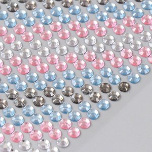 Стразы самоклеющиеся d 6 мм, серебро, розовый, голубой