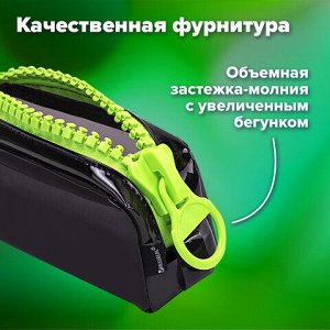 Пенал BRAUBERG с объемной "тракторной" молнией, 1 отделение, ПВХ, 22х8х6,5 см, "Neon green"