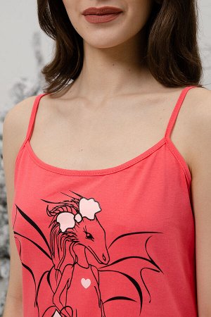Сорочка Варианты расцветки: розовый
Ткань:  кулирка, Состав:  хлопок 100%
Сорочка на бретелях полуприлегающего силуэта, с фигурной линией низа, длиной выше колена. На полочке внизу обработан декоратив
