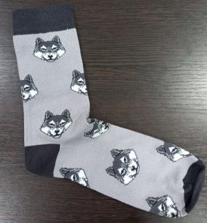 Носки мужские хлопковые с принтом цвет Серый (волк)