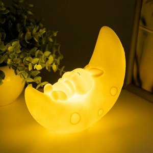 Фигурка световая RISALUX «Зайка на луне», LED-ночник, 2 Вт, от батареек 3xLR44, белый, 14x6.5x12 см